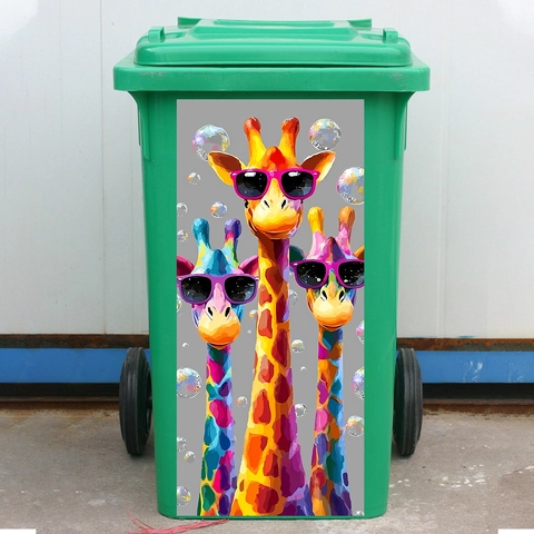 Pegatinas Impermeables de PVC para Cubos de Basura Jirafa con Gafas y Mundo Submarino Calcomanías Decorativas
