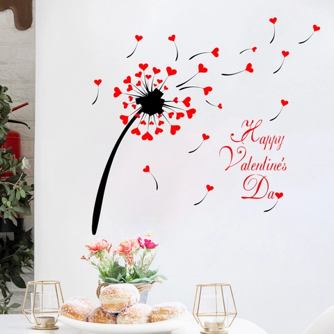 Adhesivo de Pared de Diente de León con Corazón para San Valentín Vinilo Decorativo para Sala de Estar Dormitorio