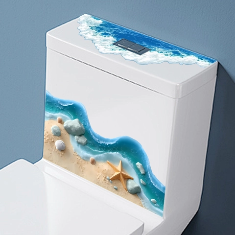 3D Ocean Beach Toilet Sticker Waterproof PVC Sea Shell Starfish Bathroom Decorative Self Adhesive Decal For Toilet Tank