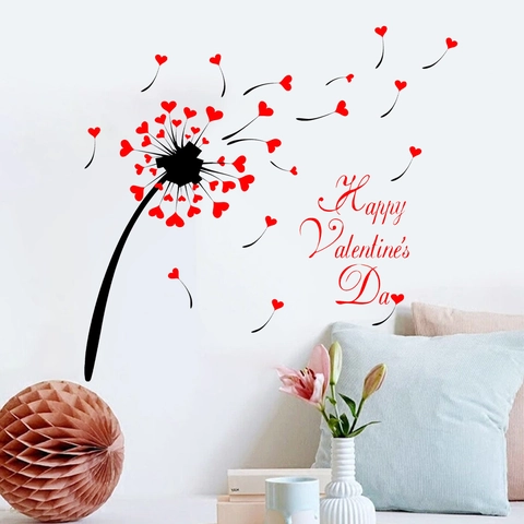 Adhesivo de Pared de Diente de León con Corazón para San Valentín Vinilo Decorativo para Sala de Estar Dormitorio