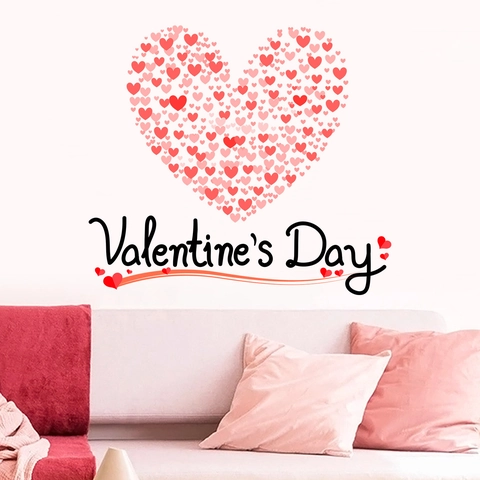 Pegatina de Pared de Corazón de San Valentín Corazón de Amor Rosa Rojo PVC Calcomanía Autoadhesiva para Decoración del Hogar