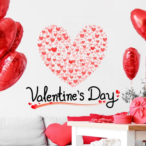 Pegatina de Pared de Corazón de San Valentín Corazón de Amor Rosa Rojo PVC Calcomanía Autoadhesiva para Decoración del Hogar