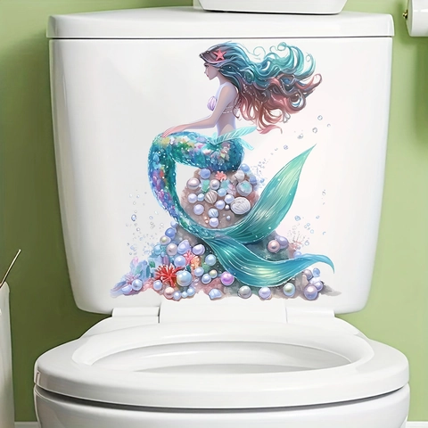 Aquarel Zeemeermin Toiletsticker Waterdicht Verwijderbaar PVC Muursticker Voor Badkamer Toilet Decoratie Oceaan Thema