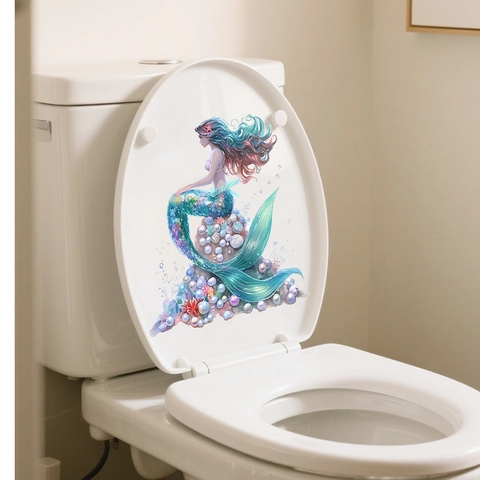 Aquarel Zeemeermin Toiletsticker Waterdicht Verwijderbaar PVC Muursticker Voor Badkamer Toilet Decoratie Oceaan Thema