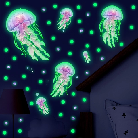Leuchtende Quallen Wandaufkleber Leuchten Im Dunkeln Fluoreszierende Meereskreaturen Decals Für Kinderzimmer Schlafzimmer PVC Deko