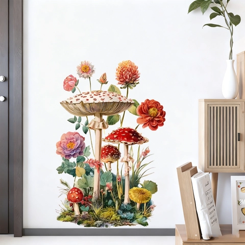 Vintage Waldpilz Blumen Wandtattoo Wasserdicht PVC Selbstklebend Aufkleber Für Wohnzimmer Schlafzimmer Home Decor