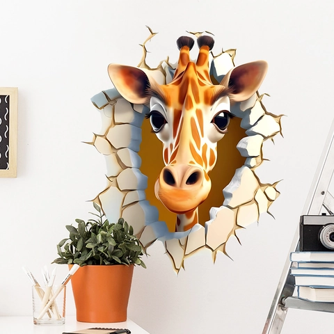 3D Giraffe Broken Wall Sticker PVC Removable Decal For Kids Room Living Room Bedroom Home Decorative Mural Background