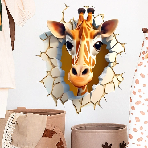 3D Giraffe Broken Wall Sticker PVC Removable Decal For Kids Room Living Room Bedroom Home Decorative Mural Background