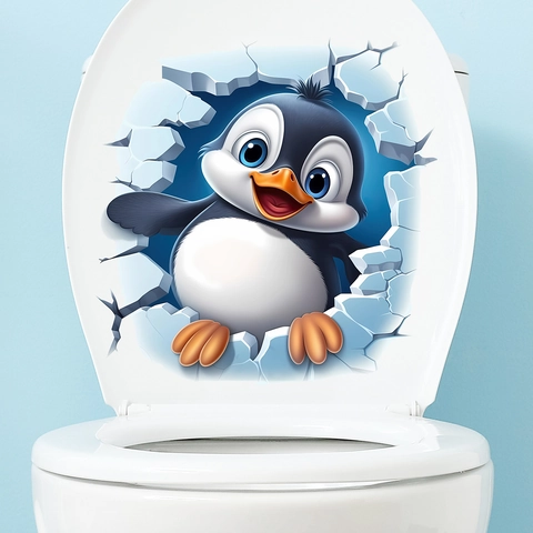 Cartoon Pinguin Eisbrecher Wandtattoo Wasserdicht Selbstklebend Toilettendeckel Aufkleber Badezimmer Haus Dekoration Wandbild