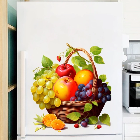 Adesivi Murali Cesto Di Frutta Realistico PVC Impermeabile Autoadesivo Decalcomania Per Frigorifero Per Cucina Bagno Casa Decor