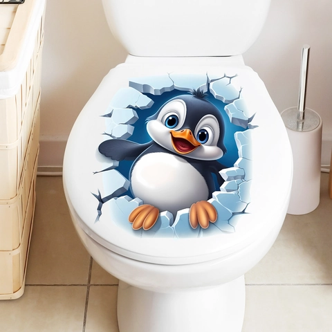 Cartoon Pinguin Eisbrecher Wandtattoo Wasserdicht Selbstklebend Toilettendeckel Aufkleber Badezimmer Haus Dekoration Wandbild