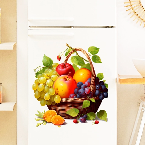 Adesivi Murali Cesto Di Frutta Realistico PVC Impermeabile Autoadesivo Decalcomania Per Frigorifero Per Cucina Bagno Casa Decor