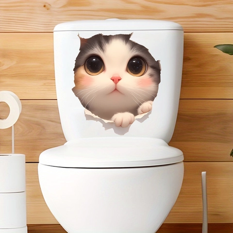 3D Lindo Gato Pegatina de Inodoro Impermeable PVC Pared Rota Gato Calcomanía Para Baño Sala de Estar Decoración del Hogar Pegatina