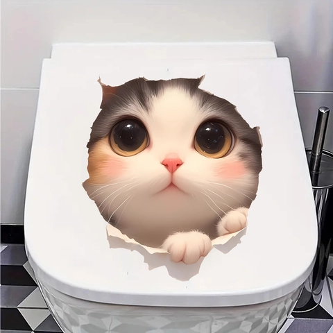 3D Lindo Gato Pegatina de Inodoro Impermeable PVC Pared Rota Gato Calcomanía Para Baño Sala de Estar Decoración del Hogar Pegatina