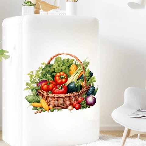 Realistischer Gemüsekorb Kühlschrankaufkleber Wasserdicht PVC Küche Wandtattoo Frisches Gemüse Muster Home Dekoration Kunst