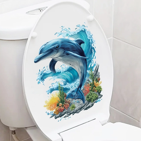 Oceaan Dolfijn Koraalrif Toiletdeksel Sticker Waterdicht PVC Verwijderbare Badkamer Decoratie Zeeleven Huis Kunst Decor