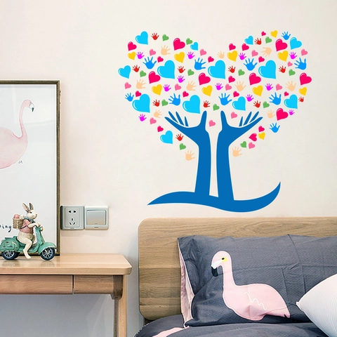 Colorful Love Heart Tree Wall Sticker PVC Self-Adhesive Decal For Kids Room Bedroom Living Room Home Art Decor