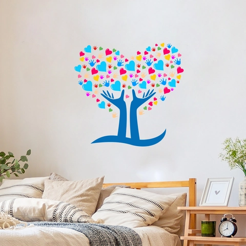 Colorful Love Heart Tree Wall Sticker PVC Self-Adhesive Decal For Kids Room Bedroom Living Room Home Art Decor