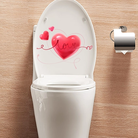 Valentinstag Aquarell 3D Rotes Herz Liebe Wandaufkleber Abnehmbare PVC Selbstklebende Aufkleber Für Schlafzimmer Badezimmer Toilettendeckel Dekor