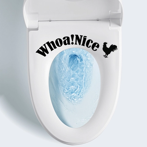 Sticker de Couvercle de Toilette Amusant Whoa! Nice Coq PVC Imperméable Autocollant Décoration de Salle de Bain