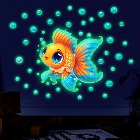 Cartoon Goldfish Bubbles Luminous Wall Sticker Glow In The Dark PVC Fluorescent Decal For Kids Room Bedroom Home Decor