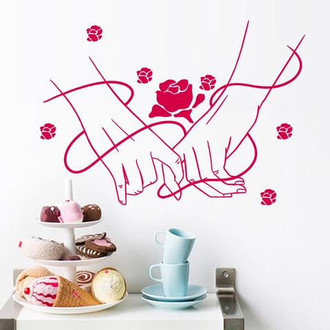 Romantic Heart Rose Line Art Wall Sticker Self Adhesive PVC Floral Wall Decal For Valentine's Day Bedroom Living Room Home Decoration