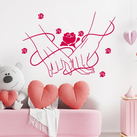 Romantic Heart Rose Line Art Wall Sticker Self Adhesive PVC Floral Wall Decal For Valentine's Day Bedroom Living Room Home Decoration