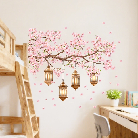 Mandala Lotus Kirschblüte Wandtattoo Vintage Laternen Vögel PVC Selbstklebend Dekoration Für Schlafzimmer Wohnzimmer Haus