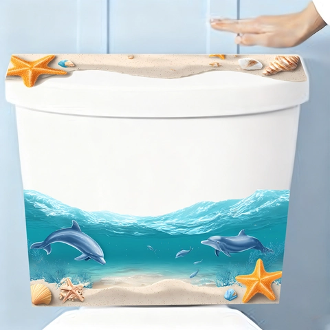 Oceaan Strand Dolfijn Zeewereld 3D Toiletsticker Set Waterdicht PVC Zelfklevend Badkamer Decoratie Verwijderbare Watertank Sticker