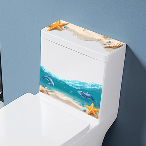 Oceaan Strand Dolfijn Zeewereld 3D Toiletsticker Set Waterdicht PVC Zelfklevend Badkamer Decoratie Verwijderbare Watertank Sticker