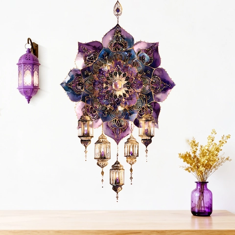 Mandala Lotus Kirschblüte Wandtattoo Vintage Laternen Vögel PVC Selbstklebend Dekoration Für Schlafzimmer Wohnzimmer Haus
