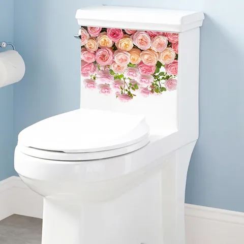 Floral Rose Butterfly Toilet Sticker PVC Waterproof Self-Adhesive Bathroom Decal For Water Tank Lid Home Decor Ornament