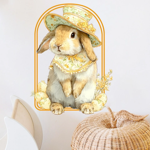 Cute Easter Bunny Wall Sticker PVC Self-Adhesive Decal For Bedroom Living Room Home Decoration Aesthetic Rabbit Poster