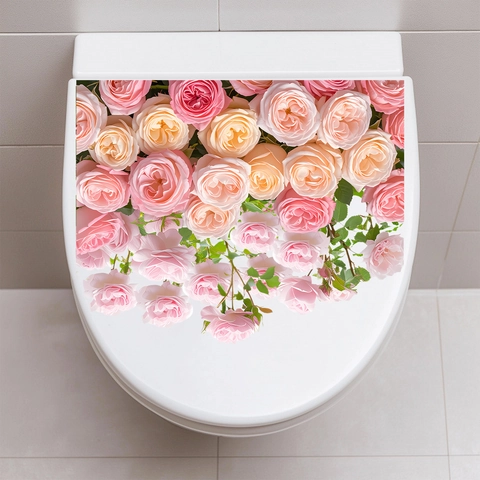 Floral Rose Butterfly Toilet Sticker PVC Waterproof Self-Adhesive Bathroom Decal For Water Tank Lid Home Decor Ornament