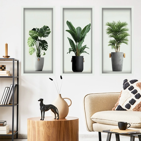 Moderne 3D Visuele Tropische Planten Muurstickers Monstera Paradijsvogelbloem Potplanten PVC Zelfklevend Home Decor Arrangement