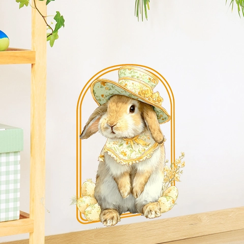 Cute Easter Bunny Wall Sticker PVC Self-Adhesive Decal For Bedroom Living Room Home Decoration Aesthetic Rabbit Poster