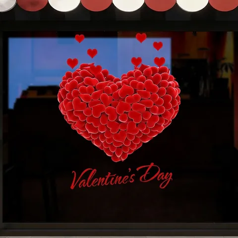 Valentinstag Rote Herz Statische Fensteraufkleber Romantische 3D Visuelle PVC Dekoration Für Geschäft Haus Glas Dekofolie