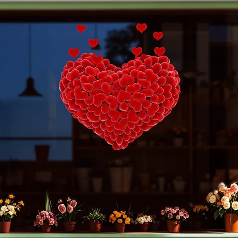 Valentinstag Rote Herz Statische Fensteraufkleber Romantische 3D Visuelle PVC Dekoration Für Geschäft Haus Glas Dekofolie