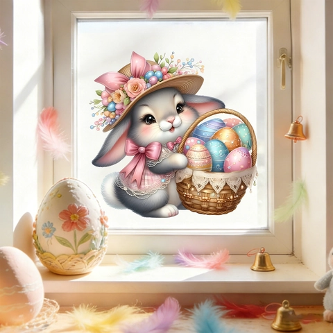 Süßer Osterhase Ei Fensteraufkleber Statisch Haftend PVC Glasaufkleber Für Wohnzimmer Schlafzimmer Feiertag Heimdekoration Ohne Kleber