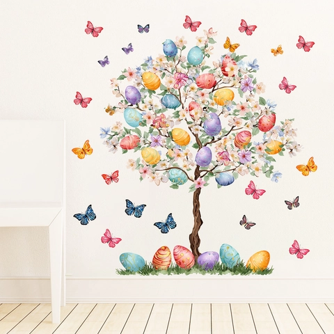 Easter Egg Tree And Butterfly Wall Stickers PVC DIY Waterproof Decorative Decal For Living Room Kids Bedroom