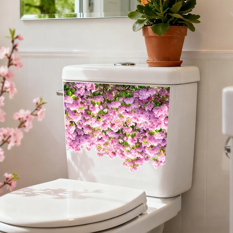 Wasserdicht Rosa Lila Kirschblüte Toilettenaufkleber PVC Floral Aufkleber Für Badezimmer Wassertank Deckel Deko Heim