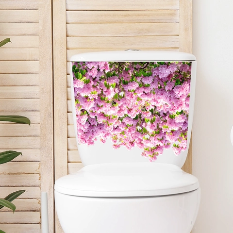 Wasserdicht Rosa Lila Kirschblüte Toilettenaufkleber PVC Floral Aufkleber Für Badezimmer Wassertank Deckel Deko Heim