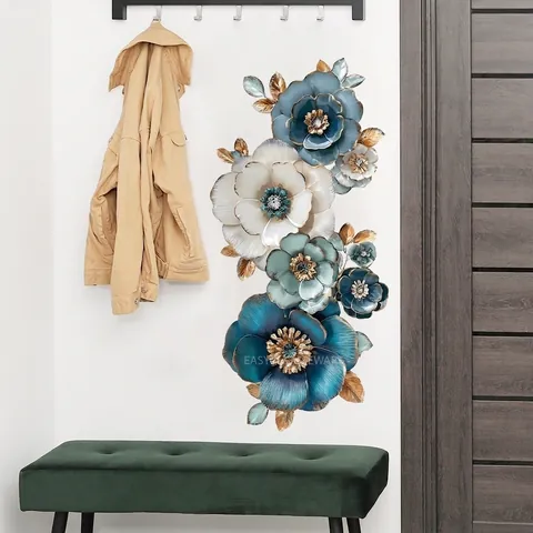 Adesivo da Parete Creativo con Fiori Blu e Farfalle Effetto 3D Impermeabile PVC Decalcomania Rimovibile per Soggiorno Camera