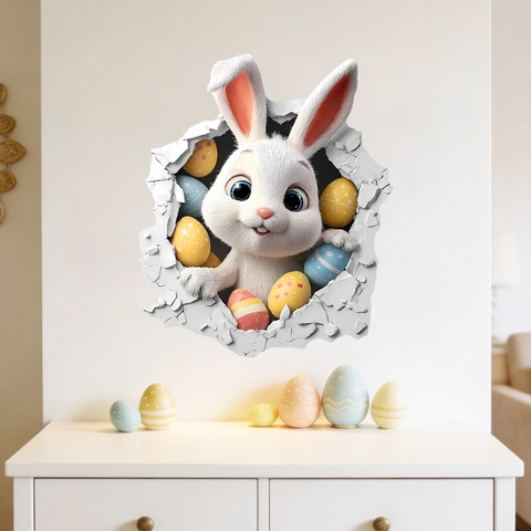 3D Wanddurchbruch Ostern Hase Wandsticker PVC Wasserdicht Niedlicher Hase Abziehbild Abnehmbare DIY Wandbild Für Kinderzimmer