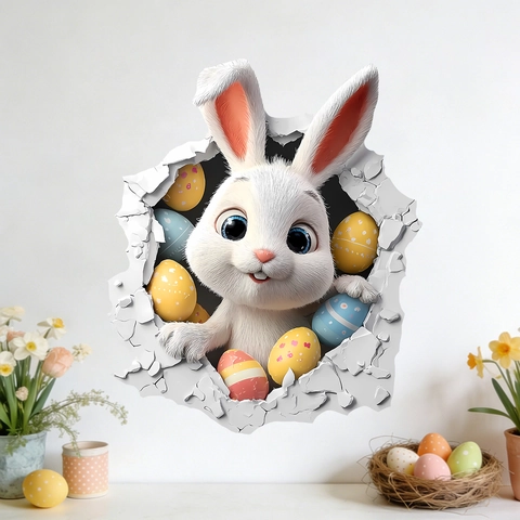 3D Wanddurchbruch Ostern Hase Wandsticker PVC Wasserdicht Niedlicher Hase Abziehbild Abnehmbare DIY Wandbild Für Kinderzimmer