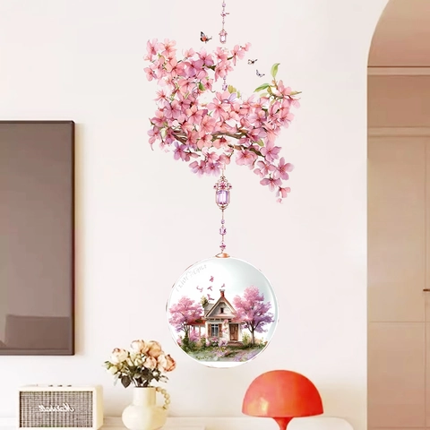 Rosa Kirschblüte Wandtattoo Blume Landschaft Schmetterling Aufkleber Für Wohnzimmer Schlafzimmer Home Dekor Neuer Chinesischer Stil