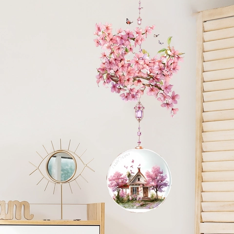 Rosa Kirschblüte Wandtattoo Blume Landschaft Schmetterling Aufkleber Für Wohnzimmer Schlafzimmer Home Dekor Neuer Chinesischer Stil