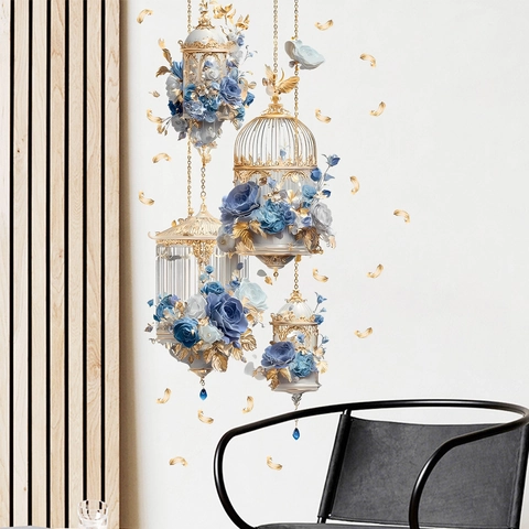European Vintage Birdcage Rose Wall Sticker PVC Self Adhesive Home Decor For Living Room Dining Room Bedroom Background