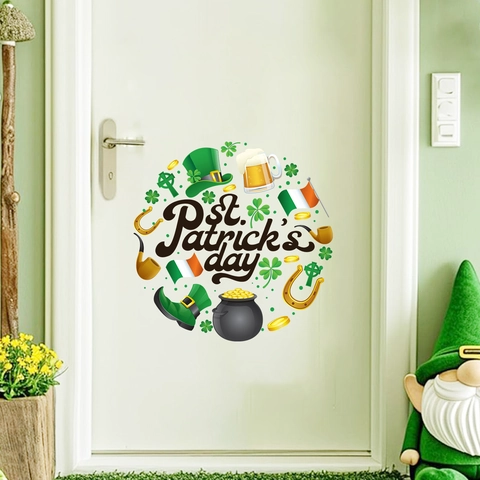 St. Patrick's Day Wandtattoo PVC Kleeblatt Leprechaun Hut Goldtopf Glück Irisches Fest Dekoration Türaufkleber Für Heim Party