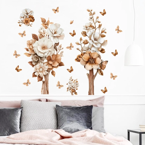 3D Floral Butterfly Wall Stickers Vintage PVC Self Adhesive Wall Decals For Living Room Bedroom Background Home Decoration